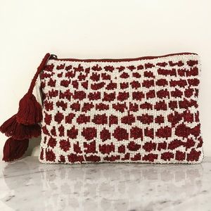 Anthropologie Red and White Beaded Clutch